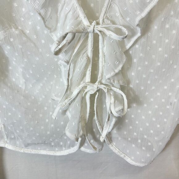 Abercrombie & Fitch White Sheer Swiss Dot Ruffled Tie Front LS Top Size M - Picture 6 of 11